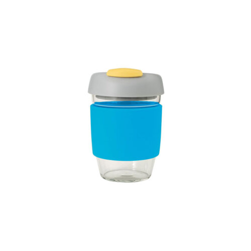 Glass Gocup Reusable Coffee Cup 355ml - Blue/grey/yellow