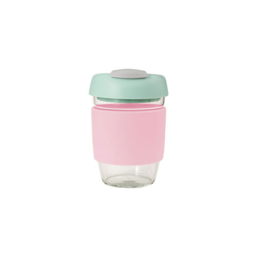 Glass Gocup Reusable Coffee Cup 355ml - Pink/mint/grey