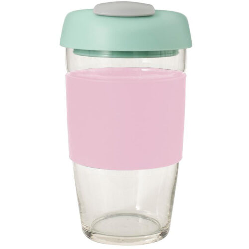 Glass Gocup Reusable Coffee Cup 473ml - Pink/mint/grey