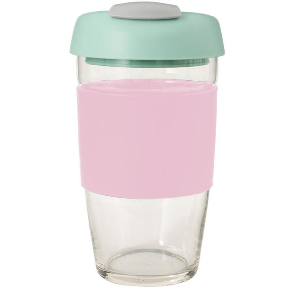 Glass Gocup Reusable Coffee Cup 473ml - Pink/mint/grey