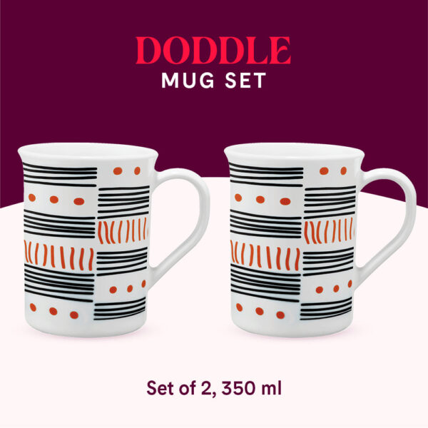 Larah by Borosil Doodle Mug Set, 350ml x 2