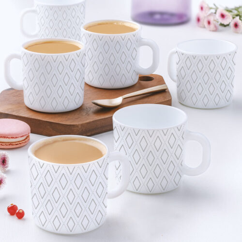 Larah by Borosil Angel Grey Mug Set, 180ml x 6