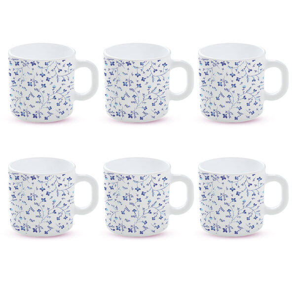 Larah by Borosil Blue Spring Mug Set, 180ml x 6