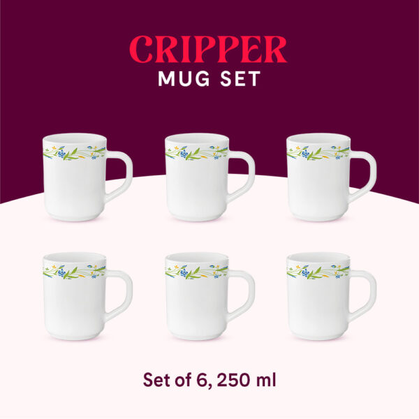Larah by Borosil Cripper Mug Set, 240ml x 6