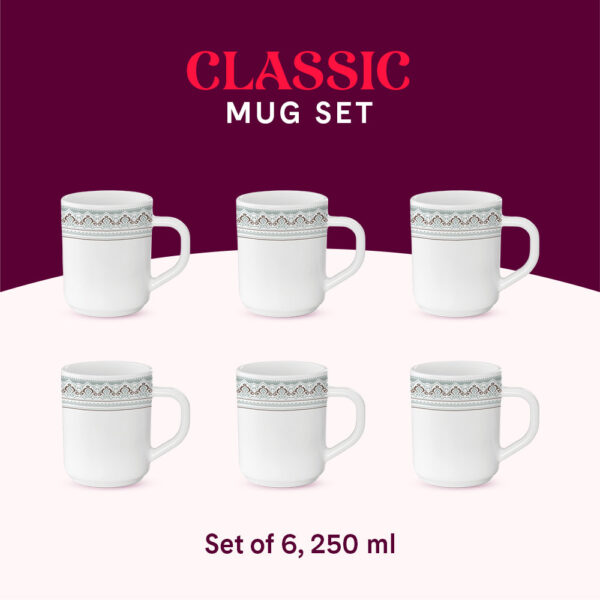 Larah by Borosil Classic Mug Set, 240ml x 6